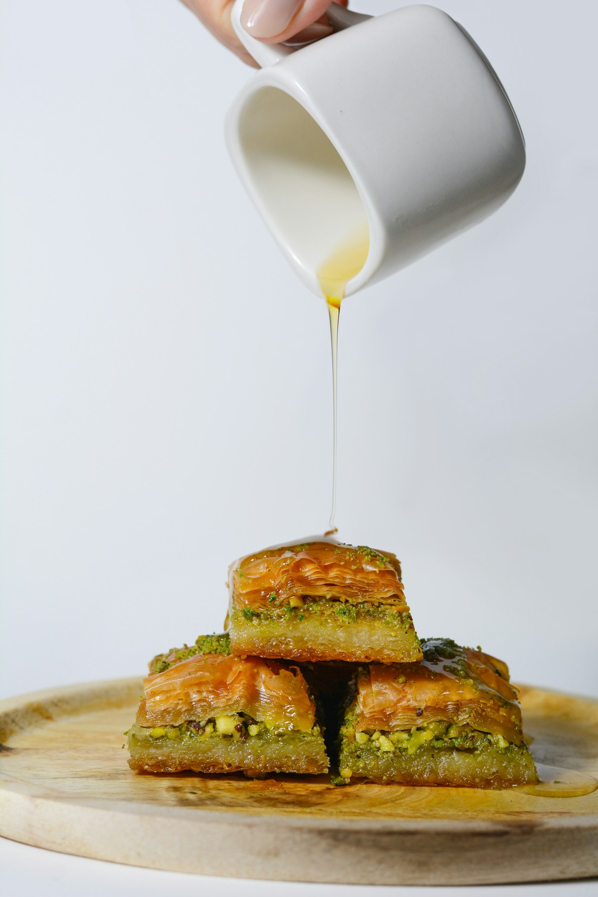 Flaky pistachio baklava with syrup